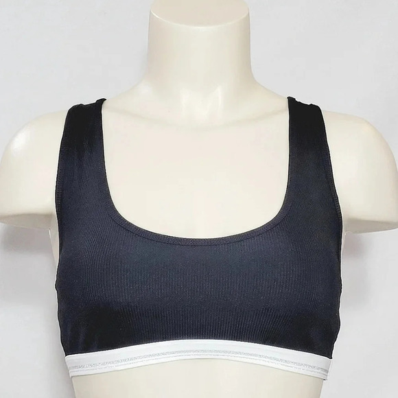 MEDIUM Xhilaration Sporty Rib Lace Racer Wire Free Bralette Black NWT - Picture 2 of 6